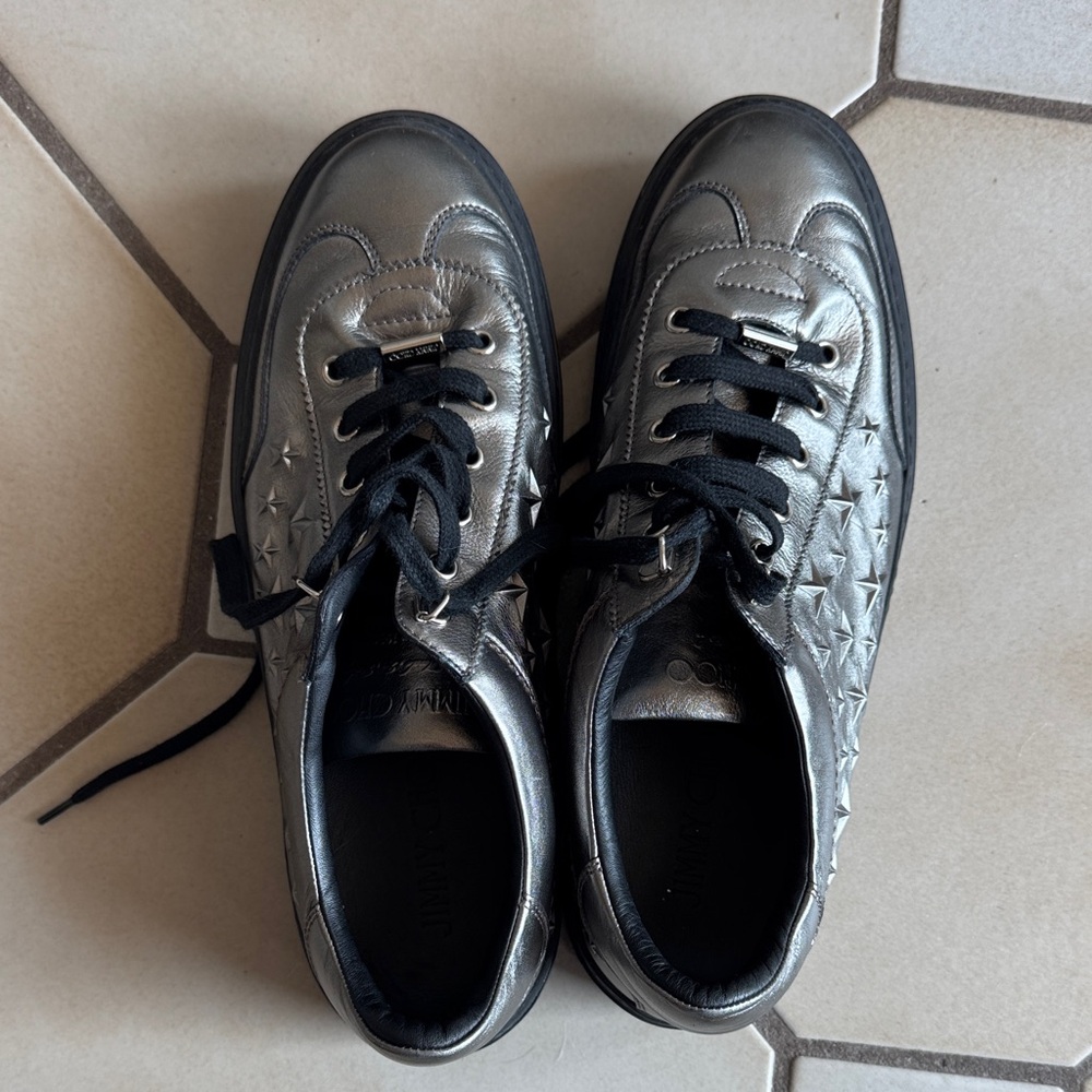 Jimmy Choo Metallic Silver Star Sneakers